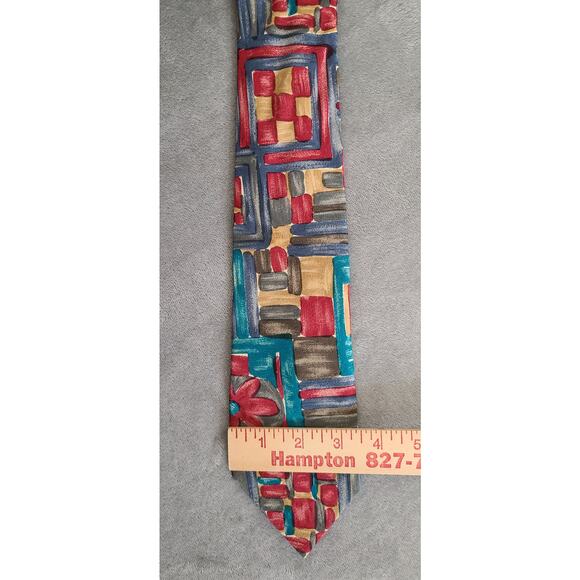 Meeting Street Multicolor Color Block Floral 100% Silk Tie - Picture 3 of 3